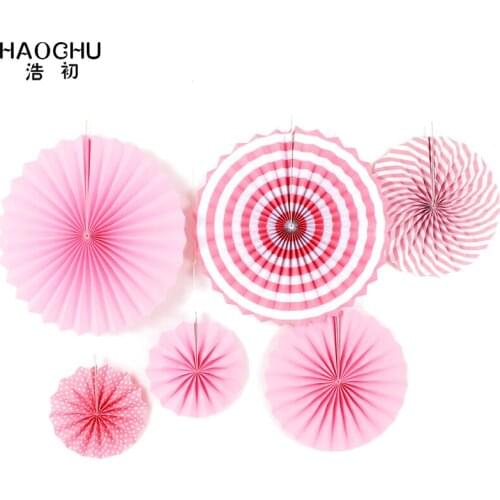 HAOCHU 6pcs/lot 8"12"16" Pink Theme for Baby Shower Boy Girl 1st Anniversary Paper Fans Decoration Mariage Photo Booth Backdrop