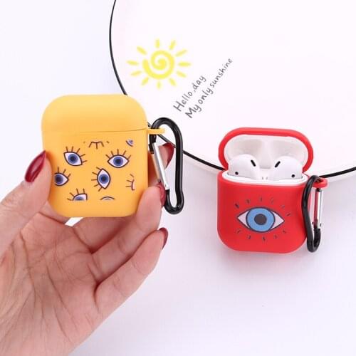 Lucky Eye Blue Evil Eye Print For Apple iPhone Charging Box For AirPods Pro Soft Candy Color Carabiner Cover Accessories