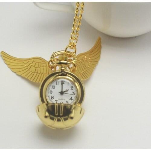 Flying Ball Snitch Pocket Watch Wings Pocket Watches Chains Necklace Pendent Watch for Men Boys Relogio De Bolso Gift