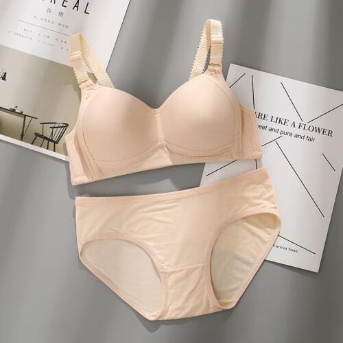 Underwear Set Women Soild Color Wireless Bra Soft Breathable Seamless Push Up Gather Bra And Panties Female Cotton Lingerie Set