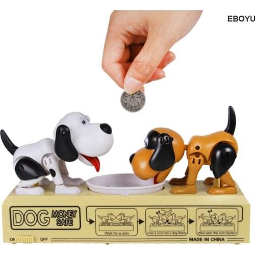 EBOYU Cute Dog Piggy Bank Money Box Bank Coin Eating Munching Toy Coin Box Piggy Bank Money Bank - Two Dogs Fight for Coins