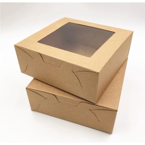 10PCS Kraft Cardboard Gift Packaging Paper Boxes Craft Transparent PVC Jewelry display Box Wedding Candy Favor