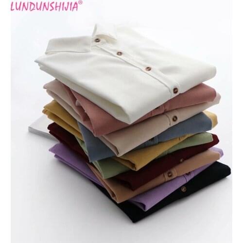 LUNDUNSHIJIA 2021 Spring Autumn Loose Shirt For Women Blouse Turn-down Collar Woman Casual Cotton Blouse Femme Tops 10 Colors