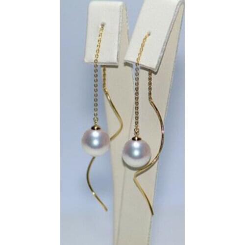 Cute 7.5-8mm perfect round Akoya white pink pearl earring 18k solid gold