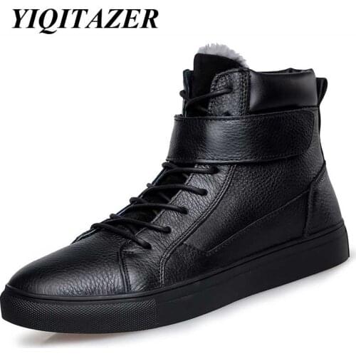 YIQITAZER 2018 Snow boots Mens Shoes Warm Genuine Leather male Boots Winter Plush Boots Fur Waterproof Rubber Shoes Man Shoes