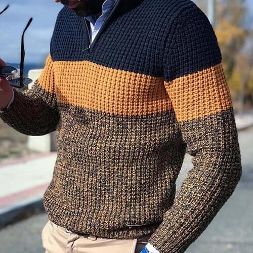 Mens Casual Buttoned Cardigan Jacket 2021 New Autumn Pullover Jumper Long Sleeve V Neck Color Block Knitted Sweater