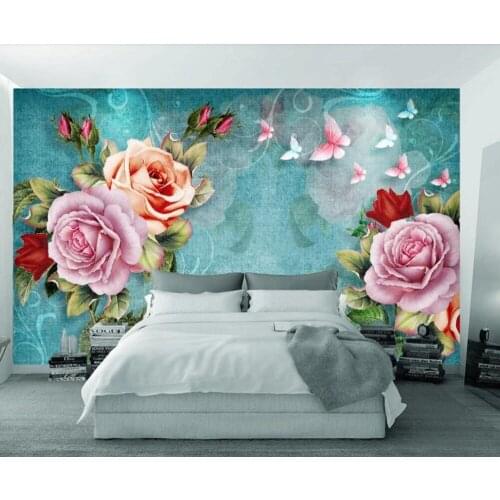 Bacal custom 3D wallpaper mural abstract European hand-painted blue flower 3d background wall for living room bedroom decoration
