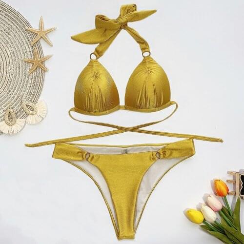 2020 New Womens Swimwear European And American Fashion Sexy Beachwear Glitter Fabric High Waist Bikini Summer Beach Surf Sport