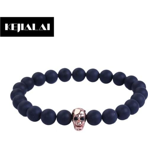 2017 New Arrival Men Skull Bracelets Skeleton Charm 8mm Matte Onyx Beads Pulseira Masculina for Women Fashion