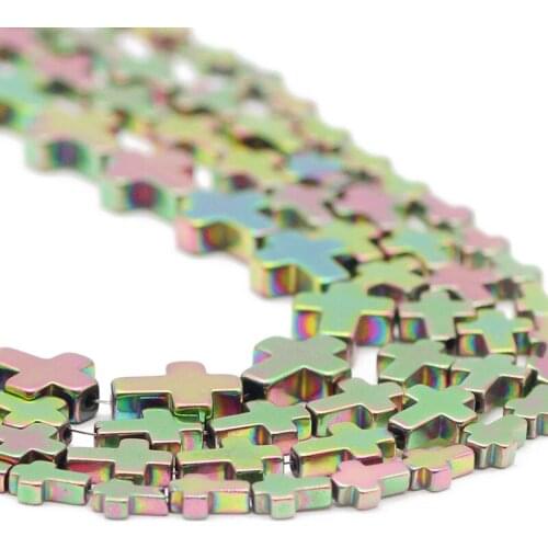 Jesus Cross Shape New Green Hematite Natural Stone Spacer Loose Beads For Jewelry Making DIY Bracelet Accessories 4x6/6x8/8x10MM