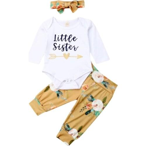 Baby Girl Clothes Newborn Baby Girl Little Sister Tops+Floral Leggings Pans+Headband Clothes