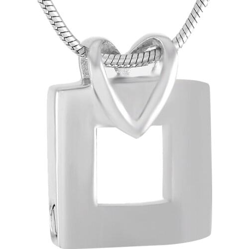 IJD9349 Hollow Heart Hold Square Stainless Steel Crmation Necklace Urns For Ashes Memorial Keepsake Pendant Jewelry For Women