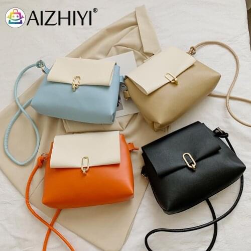 Casual Women Contrast Color PU Leather Shoulder Crossbody Messenger Bag Vintage Ladies Flap Small Purse