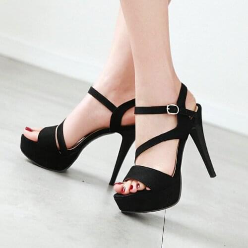 Platform Thin High Heel Women Sandals Fashion Buckle Open Toe Women High Heel Shoes Women Party Sandal Shoes 2020 Black Red