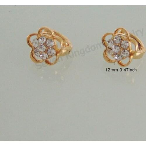 High VIVID FLOWER CZ STONE YELLOW GOLD GP GOLD COLOR HUGGIE HOOP 0.47" EARRING