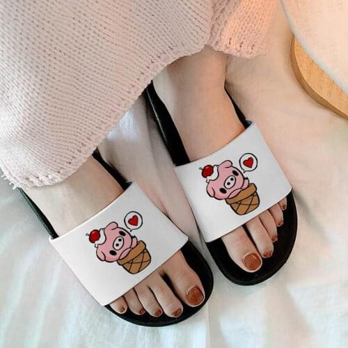 Women Sandals Cartoon Animal Kawaii Pattern Beach Slides Home Slippers Slip on Thick Bottom Flip Flops Ladies Non-slip Shoes