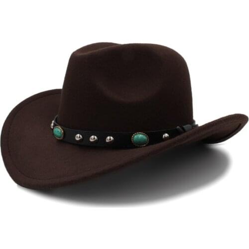 Men Wool Hollow Western Cowboy Hat Roll-up Wide Brim Gentleman Dad Jazz Sombrero Hombre Fedora Cap Punk Belt Size 56-58CM