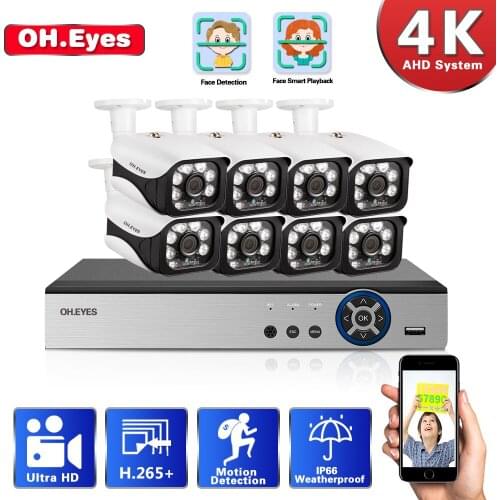 OH.EYES Video Surveillance Kit 8MP HD Outdoor CCTV System 8CH 4K DVR 8Pcs AHD Waterproof Camera Video Surveillance System Set
