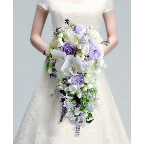 Waterfall Bridal Bouquets Purple Artificial Peony Wedding Flowers Bouquets Rose Party Holding Flower Buque De Noiva Para Casamen