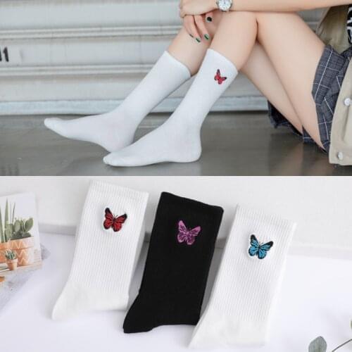 New Butterfly Socks Women Streetwear Embroidered Harajuku Cotton Crew Women Socks Funny Fashion Casual EU Size35-40 Dropshipping