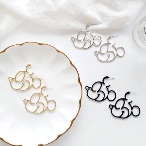 Gold Silver Color Simple Kawaii Cute Mickey Minny Stud Earrings Female Loverly Howllowed out Geometric Earring For Women