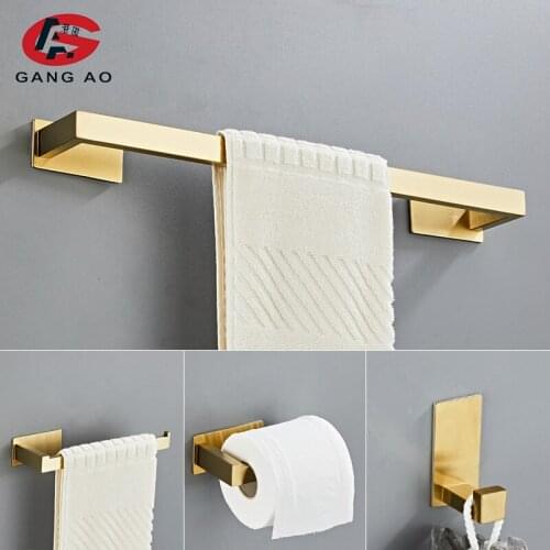 Gold Brushed Bathroom Accessories Hardware Set Towel Bar Rail Toilet Paper Holder Towel Rack Hook Soap Dish Toilet Brush