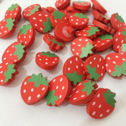 100pcs/lot Cute Strawberry Shape Wooden Buttons Mixed Pattern Single Hole Button Sewing Scrapbooking DIY Accessories MS 002
