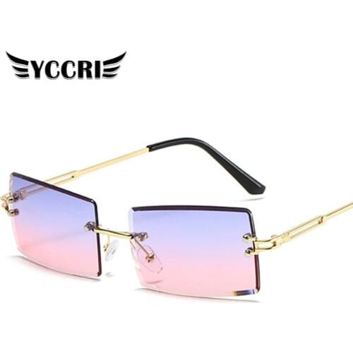 2020 Fashion Rectangle Gradient Sunglasses Women Metal Rimless Square Sun Glasses Luxury Brand Eyewear Gafas Lentes De Sol Mujer