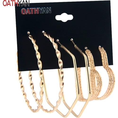 3 Pairs/set Trendy Punk Oversize Geometric Hoop Earrings Set For Women Heart Multilayer Gold Color Metal Circle Earring