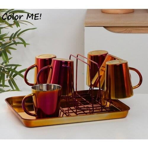 300ML Stainless Steel Double-layer Coffee Mug Set Milk Tea Cups Drinkware Gift Coffee Beer Mug Cup Set With Holder Food Plate