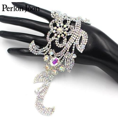 9.6*3.1 inch AB Crystal Long Flower Crystal Applique Rhinestone Patch Sew for Bridal Headdress Wedding Dress Accessories YH C013