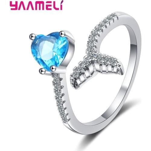 925 Sterling Silver Finger Ring Shining Cubic Zircon Rhinestone Flower Heart Charms Opening Adjustable Size for Women Ladies