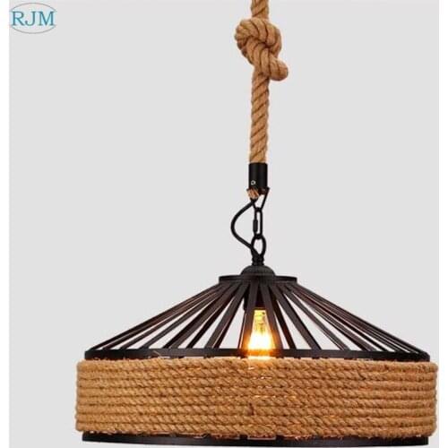 American Style Vintage Rope Pendant Lights Loft Creative Industrial Hang Lamp Edison Bulb for Restaurant Bedroom Home Decoration