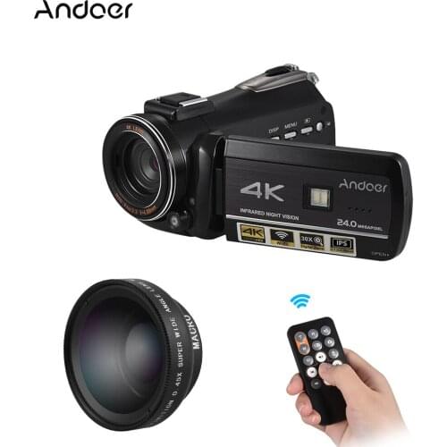 Andoer AC3 4K UHD 24MP Digital Video Camera Camcorder DV Recorder with Extra 0.45X Wide Angle Lens 3.1 Inch Rotation IPS LCD