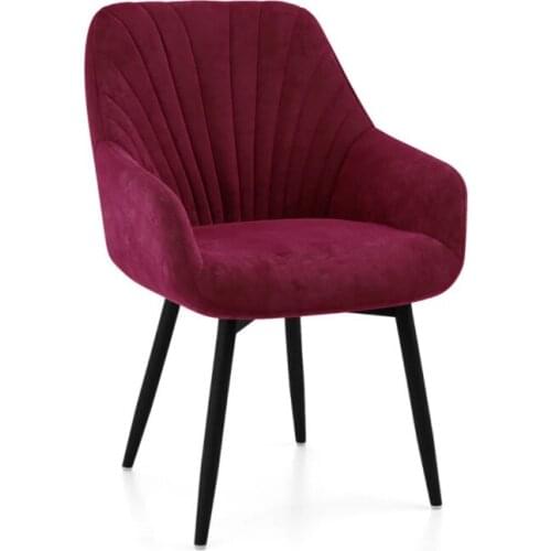 Velvet Dining Chair Upholstered Mid-Back Accent Chair Modern Leisure Armchair with Black Metal Legs Living Room Chair Rose Red