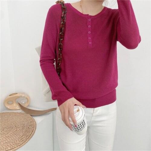 Pitaya color T-shirt half open collar Pullover loose size womens elastic knitted sweater 2021 spring and Autumn New