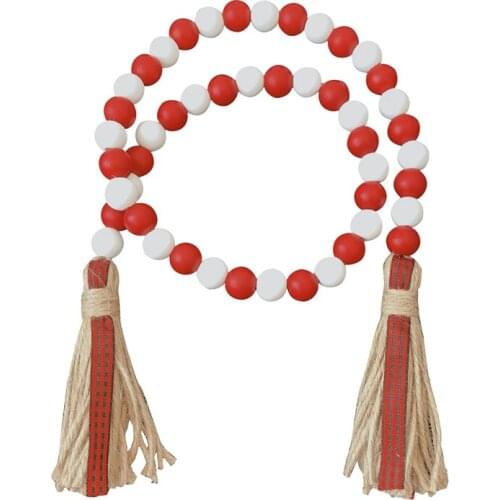 FQYL Wood Bead Garland with Tassels,Farmhouse Country Rustic Wooden Beads Holiday Tiered Tray Decorations Wall Hanging Decor