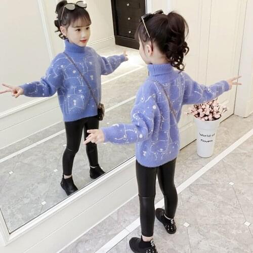 Kids winter sweaters autumn fall girl toddler outfits girl warm knit pullover cardren turn down collar 4-12 years