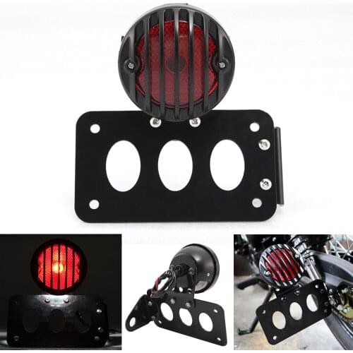For Harley Sportster Ducati Bobber Motorcycle LED BulbTaillight Side Mount Stop Light w/ License Number Plate Rear Light Bracket