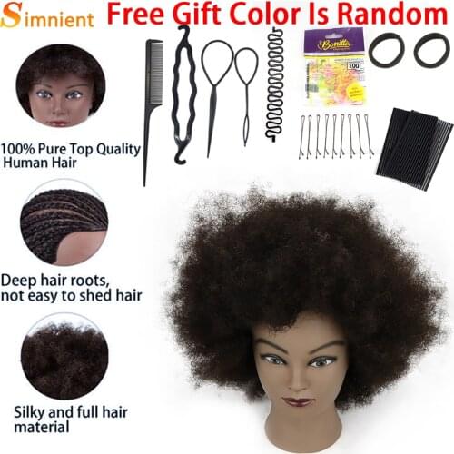 Afro Mannequin Head 100% Human Hair Cosmetology Doll Head Hairdresser Styling Training Head for Practice Cutting And Braiding