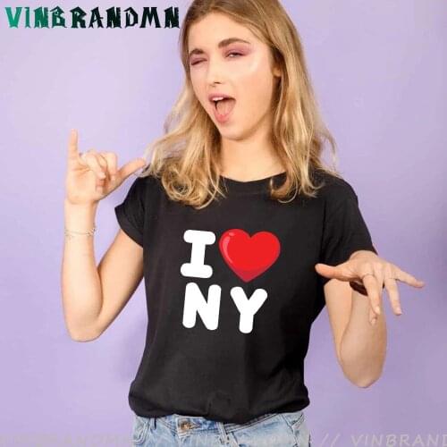 Hipster I Love NY New York Slogan T Shirts Summer Versatile Ladies T-shirts Customized Cotton T-Shirt Camiseta Lovely Streetwear