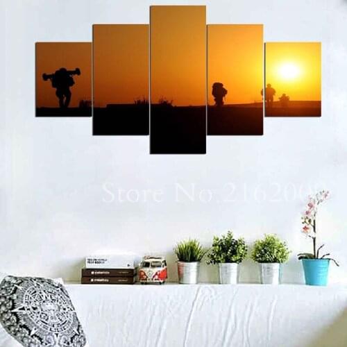 Canvas Modern Wall Art Home Decor Pictures Frame 5 Piece Sunset Monster Soldier Painting Living Room HD Print Game Poster