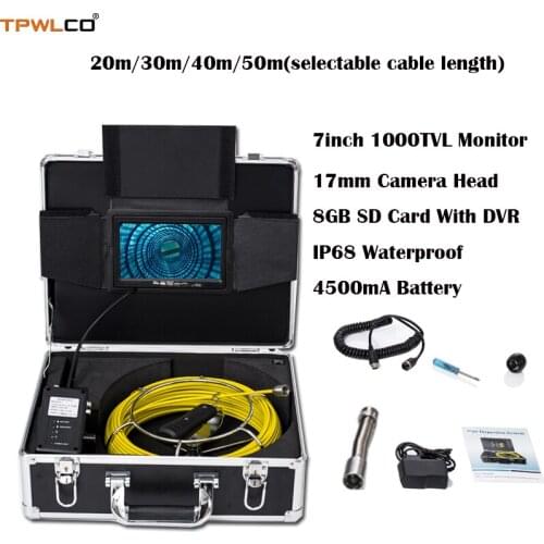 20-50m Cable CCTV Video Camera Diameter 17mm Pipe Camera Endoscope Support DVR 7inch LCD Screen Surveillance Inspection System