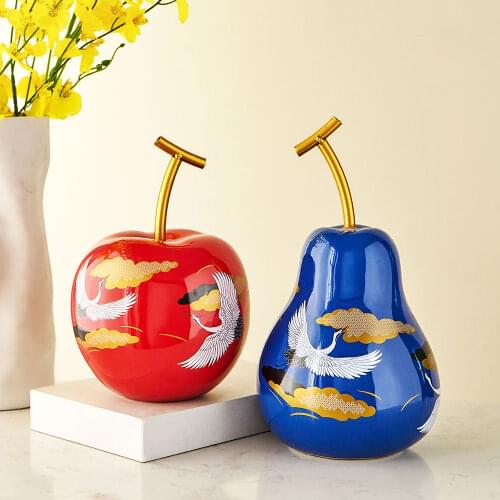 Doodle Fruit Ceramic Sculpture Creative Graffiti Apple Pear Ornaments Modern Desktop Decoration Craft Home Living Room Decor