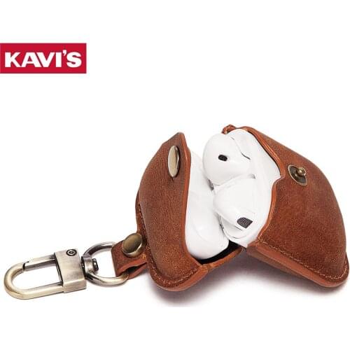 KAVIS Genuine Leather Bluetooth Wireless Earphone Cover Case Small AirPods Pro Protective Case For Apple Air Pods Charging Box