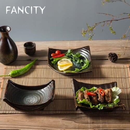 FANCITY Retro Ceramic Japanese Snack Plate Snack Plate Shaped Melon Seed Plate Dessert Plate Dried Fruit Plate Sushi Plate Cold