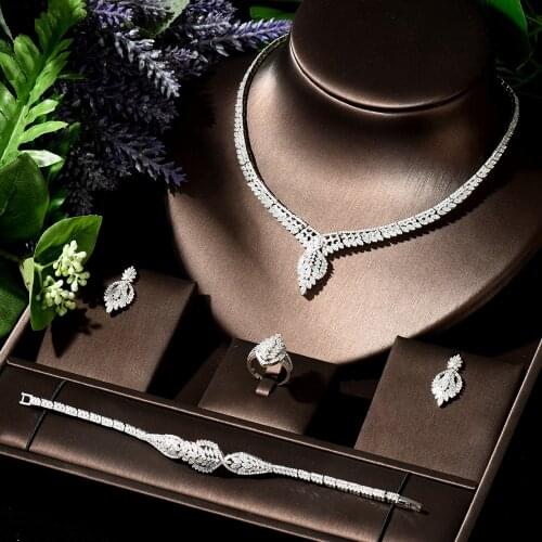HIBRIDE 4pcs Full AAA Cubic Zircon Bridal Wedding Earring Necklace Set Women Dinner Party Costume Jewelry Set for Brides N-124