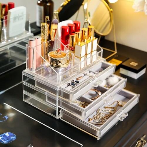 High-end Cosmetic Storage Box Earrings Jewelry Transparent Storage Plastic Box Europe Desktop Drawer Acrylic Makeup Organizer