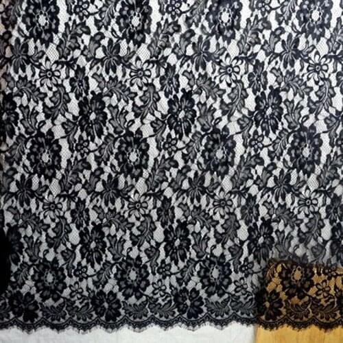 Wide 150cm length 300cm embrioded eyelash lace fabric black lace 2019 high quality wedding dress craft materials