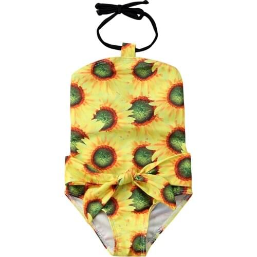 2018 Summer Toddler Kids Baby Girls Sunflower Print Bikini Swimwear Swimsuit Bathing Suit Size 2-6T